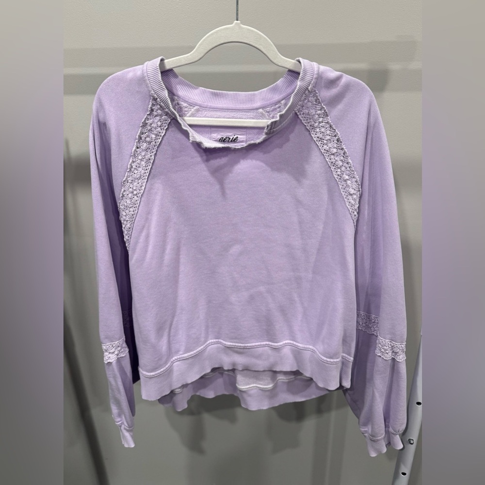 Aerie Lilac Lace-Accent Sweatshirt